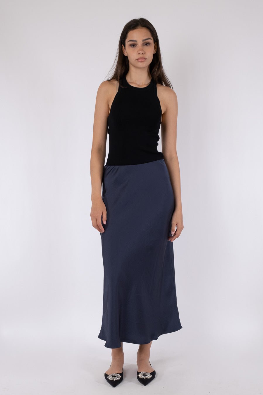 Vicky Heavy satinnederdel - Midnight blue